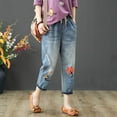 thumbnail image 1 of Tittly Jeans for Women Barrel Jeans Women Casual Comfortable Literary Embroidery Elastic High Waist Cutting Pants Jeans Capri Pants for Women High Waisted Jeans Red XL, 1 of 3