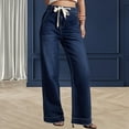 thumbnail image 1 of Tittly Jeans for Women High Waisted Jeans Womens Baggy Wide Leg Jeans Drawstring High Waisted Mom Denim Pants With Pockets Baggy Pants Comfy Pants Women Blue L, 1 of 5