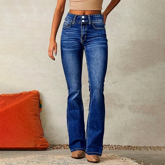 Tittly Jeans for Women Comfy Pants Women Women's Trendy Stretchy Flare Jeans Mid Denim Pants Sweatpants Women Lounge Pants Women Blue M