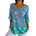 thumbnail image 1 of Tittly Ladies Tops and Blouses, Womens 3/4 Length Sleeve Tops V Neck T Shirts Casual Basic Tees Work Blouse Spring Summer Shirts, Womens Summer Tops, Dressy Tops for Women Blue M, 1 of 5