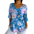 thumbnail image 1 of Tittly Ladies Tops and Blouses, Womens 3/4 Length Sleeve Tops V Neck T Shirts Casual Basic Tees Work Blouse Spring Summer Shirts, Womens Summer Tops, Dressy Tops for Women Blue XL, 1 of 5