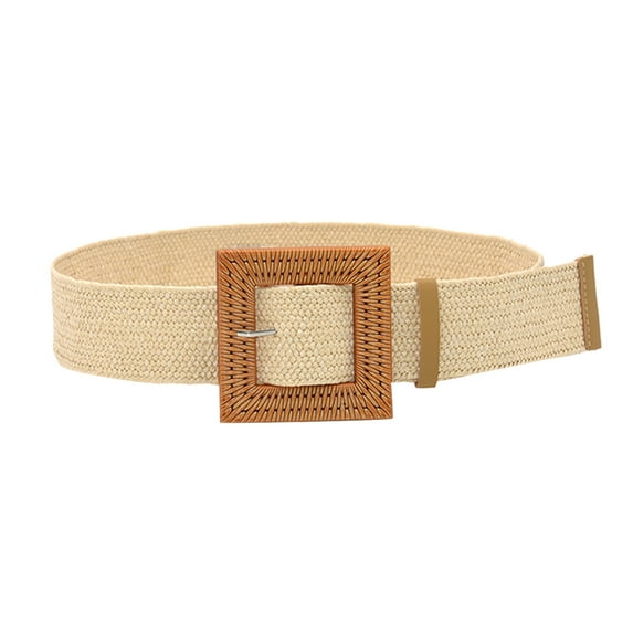 Tittly Leather Belt Belts for Women Women Belts For Dresses Elastic Rattan Waist With Wood Buckle Running Belt Western Belts White One Size