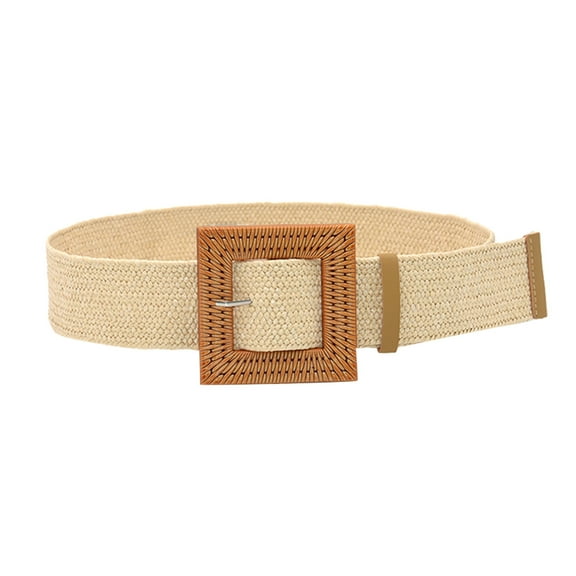 Tittly Leather Belt Belts for Women Women Belts For Dresses Elastic Rattan Waist With Wood Buckle Running Belt Western Belts White One Size