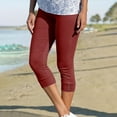 thumbnail image 1 of Tittly Leggings for Women Tights for Women Capri Leggings For Women High Waisted Stretchy Yoga Athletic Leggings Button Knee Length Summer Capris Pants Capri Pants for Women Womens Capri Pants Wine L, 1 of 7