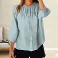 thumbnail image 1 of Tittly Linen Womens Tops Button Down Shirts for Women Linen Long Sleeve Shirt Women 3/4 Sleeve Linen Shirts For Women 2025 Cotton Summer Retro Boho Tops Vacation Blouse Blue, 1 of 4