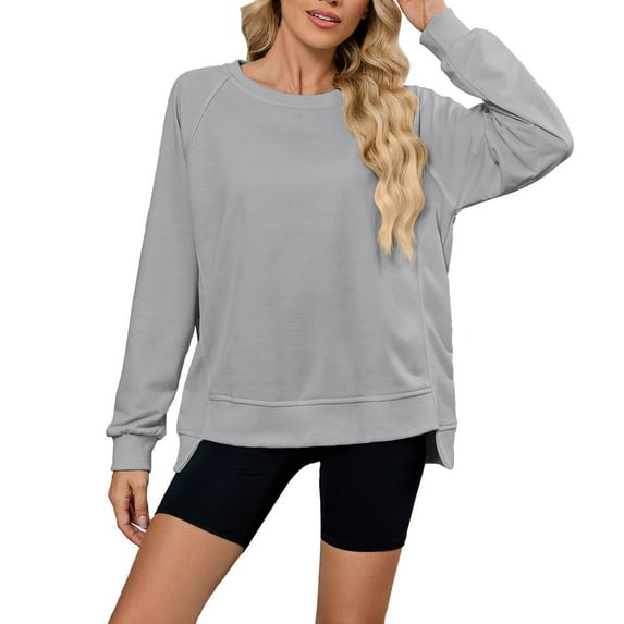 Tittly Long Sleeve Shirts for Women, Crewneck Sweatshirt, Women'S Training Sweatshirts, Sweatshirts for Teen Girls, Athletic Sweatshirts for Women Gray XL