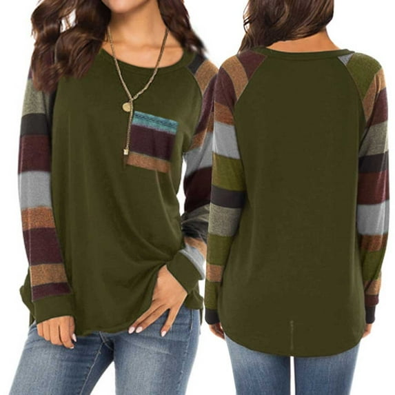 Tittly Long Sleeve Shirts for Women Women T Shirts Stripe Casual TopCottonFor wearingDailyWomen Tshirt Women Tshirts Shirts Womens Tops Army Green XL