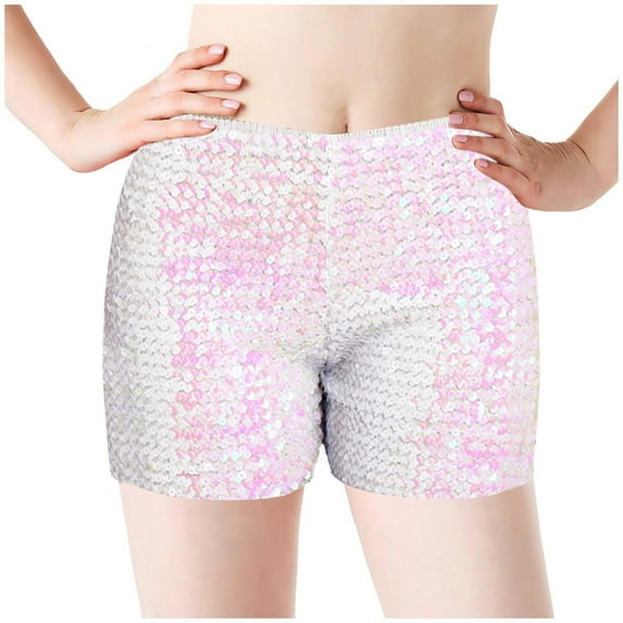 Tittly Lounge Shorts Women Flowy Shorts for Women Ladies Casual Fashion Stage Performance Sequined Shorts Shorts for Women Womens Shorts White L