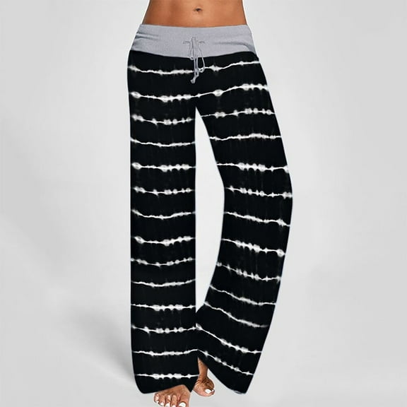 Tittly Palazzo Pants Baggy Pants Women's Comfy Casual Pajama Pants Floral Print Drawstring Palazzo Pants Wide Leg Women's Pants Lounge Pants Women Black L