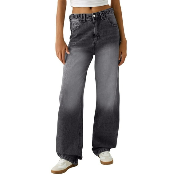 Tittly Palazzo Pants Jeans for Women Low Jeans For Women Mom Jeans Wide Straight Leg Baggy Jeans Vintage Denim Pants Streetwear Baggy Pants Pants for Women Trendy Black L