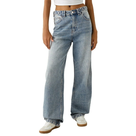 Tittly Palazzo Pants Jeans for Women Low Jeans For Women Mom Jeans Wide Straight Leg Baggy Jeans Vintage Denim Pants Streetwear Baggy Pants Pants for Women Trendy Blue M