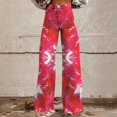 thumbnail image 1 of Tittly Palazzo Pants Jeans for Women Wide Leg Pants Woman High Waist Floral Patterned Pants Lightweight Loose Fit Casual Colorful Trouser Imitation Jeans Barrel Jeans Baggy Pants Red M, 1 of 4