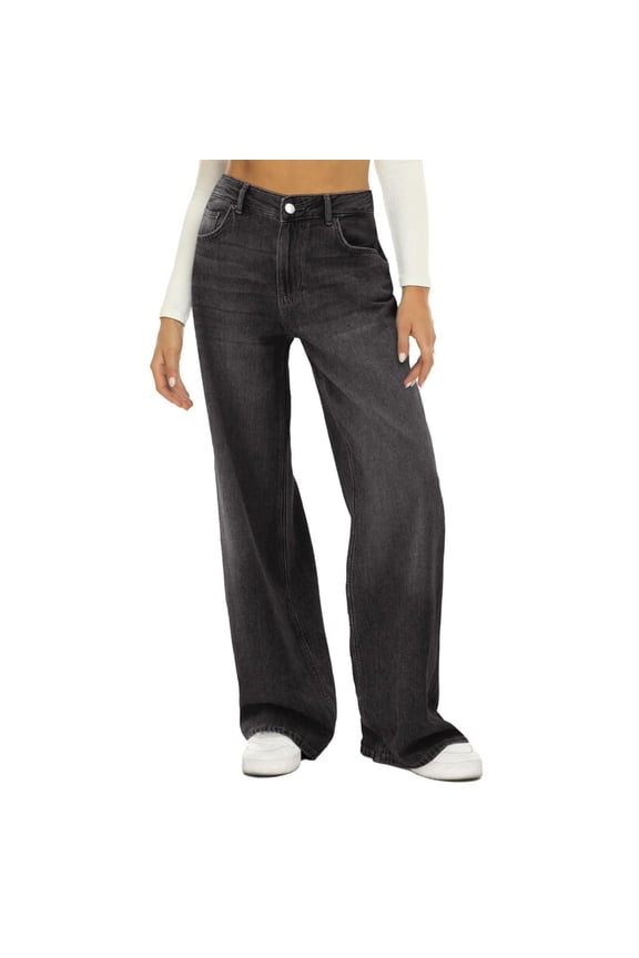Palazzo Pants Lounge Pants Women Women's Autumn/Winter Cat & Monkey Loose Wide Leg Jeans Women's Solid Color Casual Denim Pants Baggy Pants Women Womens Joggers Black M