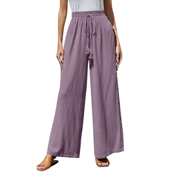 Tittly Palazzo Pants Wide Leg Pants Woman Women's High Waist Casual Solid Color Elastic Waist Loose Wide Leg Pants Trousers Baggy Pants Baggy Pants Women Purple 3XL