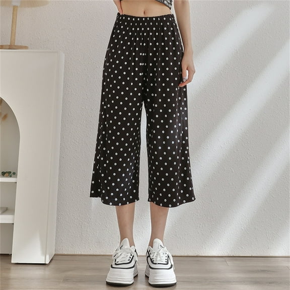 Tittly Palazzo Pants Wide Leg Pants Woman Women's Polka Dot Floral Eighth Wide Leg High Waist Loose Home Casual Pants Baggy Pants Baggy Pants Women Black XXL