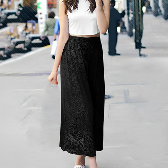 Tittly Palazzo Pants Wide Leg Pants Women's High Wide Leg Pants Solid Color Casual Pants Wide Leg Pants Women'S Summer Thin High Waist Loose Baggy Pants Plus Size Pants Black L