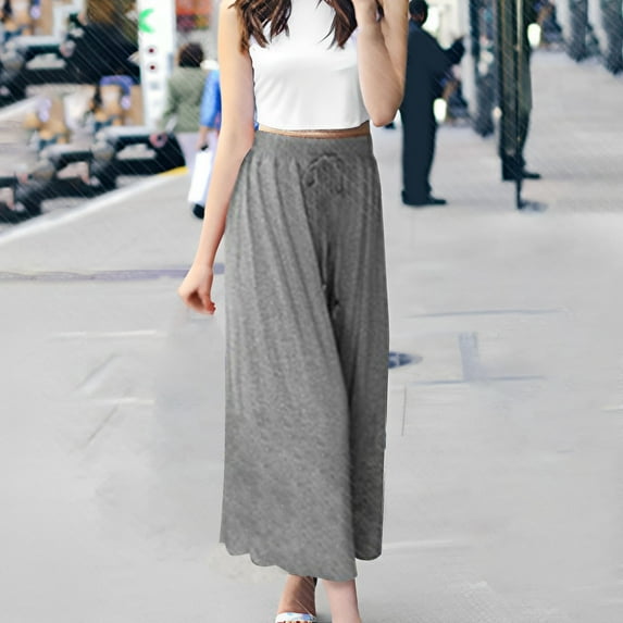 Tittly Palazzo Pants Wide Leg Pants Women's High Wide Leg Pants Solid Color Casual Pants Wide Leg Pants Women'S Summer Thin High Waist Loose Baggy Pants Plus Size Pants Grey 5XL