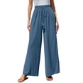 thumbnail image 1 of Tittly Palazzo Pants Wide Leg Pants Woman Women's High Waist Casual Solid Color Elastic Waist Loose Wide Leg Pants Trousers Baggy Pants Baggy Pants Women Blue L, 1 of 8