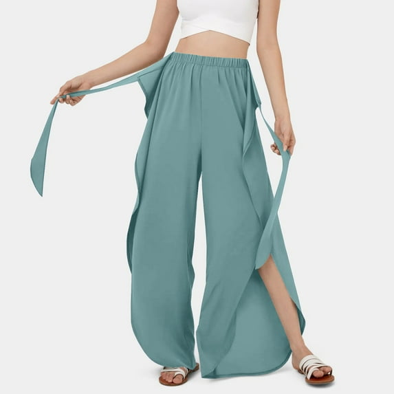 Tittly Plus Size Pants Palazzo Pants Women Wide Leg Pants High Waisted Yoga Pants Pants Boho Beach Plus Size Palazzo Pants Yoga Pants Baggy Pants Blue 3XL