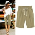 thumbnail image 1 of Tittly Plus Size Pants Shorts for Women Women Summer Cotton Pants Plus Size High Waisted Shorts Lacing Beach Workout Pocket Five Point Pants Womens Shorts Running Shorts Coffee L, 1 of 4