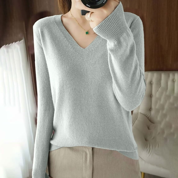 Tittly Pullover Sweaters Sweaters for Women Light Sweaters For Women Long Sleeve Crew Neck Lightweight Soft Knitted Pullover Knitted Blouse Pullover Sweaters Womens Sweaters Grey XXL