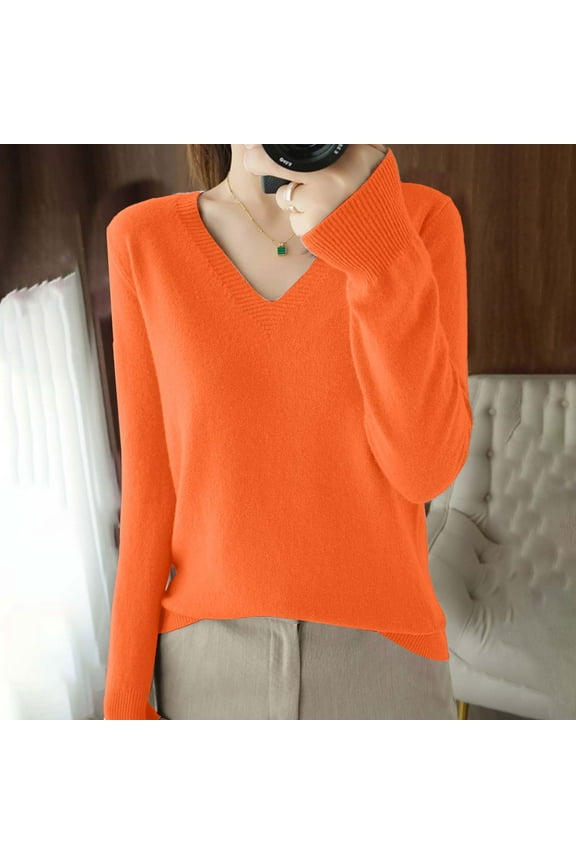 Pullover Sweaters Sweaters for Women Light Sweaters For Women Long Sleeve Crew Neck Lightweight Soft Knitted Pullover Knitted Blouse Pullover Sweaters Womens Sweaters Orange L