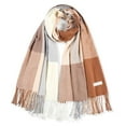 thumbnail image 1 of Tittly Scarf for Women Winter Scarf Imitation Plaid Scarf Thick Warmth Tassel Color Matching Female Shawl Travel Scarf Hair Scarf Beige One Size, 1 of 6