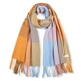 thumbnail image 1 of Tittly Scarf for Women Winter Scarf Imitation Plaid Scarf Thick Warmth Tassel Color Matching Female Shawl Travel Scarf Hair Scarf Orange One Size, 1 of 6