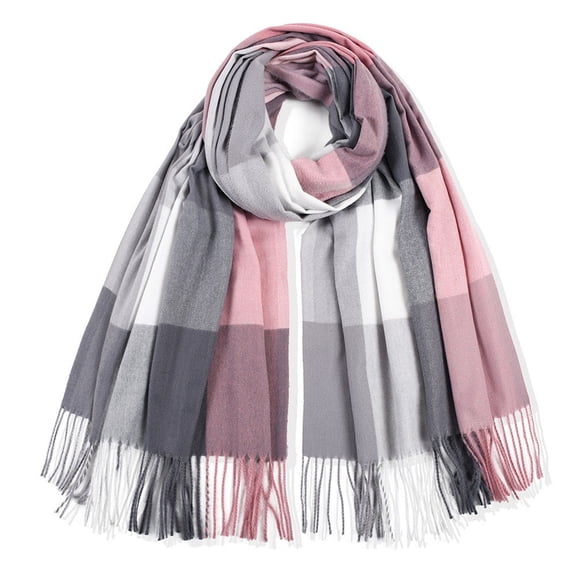 Tittly Scarf for Women Winter Scarf Imitation Plaid Scarf Thick Warmth Tassel Color Matching Female Shawl Travel Scarf Hair Scarf Pink One Size