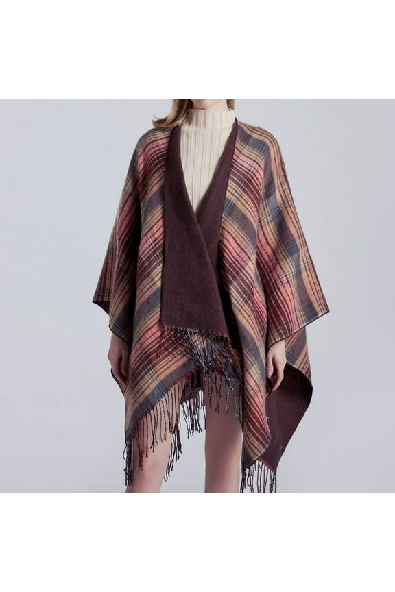 Shawl Wraps for Women Scarf for Women Women's Travel Plaid Shawl Open Front Poncho Cape Warm Oversized Sweaters Casual Cardigan Shawls For Fall Winter Head Scarf Winter Scarf Pink One Size