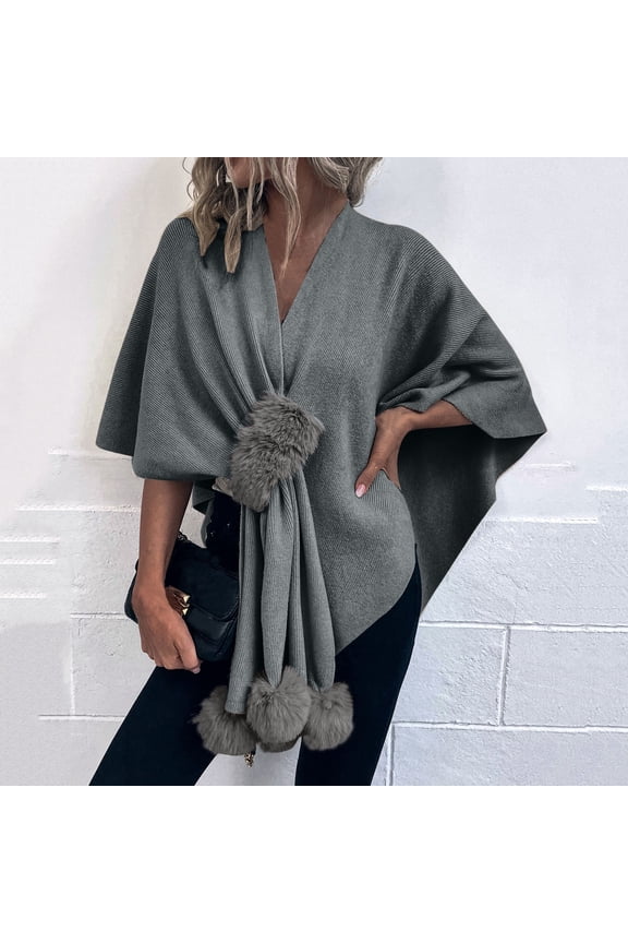 Shawl Wraps for Women Scarf for Women Women Fashion Winter Striped V Neck Tassel Wool Sweater Top Blouse Head Scarf Winter Scarf Grey one size