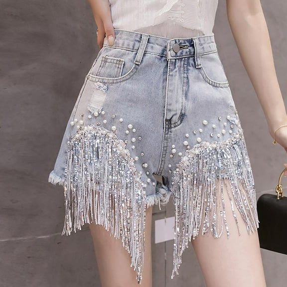 Tittly Shorts for Women Palazzo Pants Women's High Waisted Embellished Sequin Detailed A Line Flared Hot Pants Fashion Shorts Wide Leg Pants Woman Womens Shorts Blue XXL
