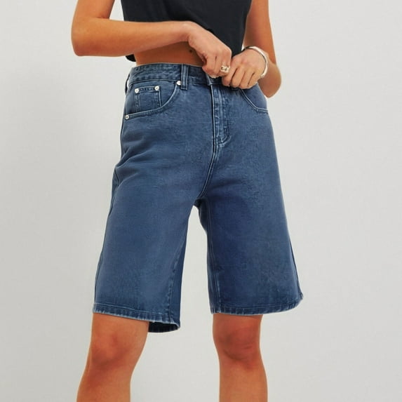 Tittly Shorts for Women Palazzo Pants Womens Summer Denim Shorts Trendy High Waist Ripped Distressed Jean Shorts Stretchy Hem Casual Jean Shorts Jeans for Women High Waisted Shorts Dark Blue L