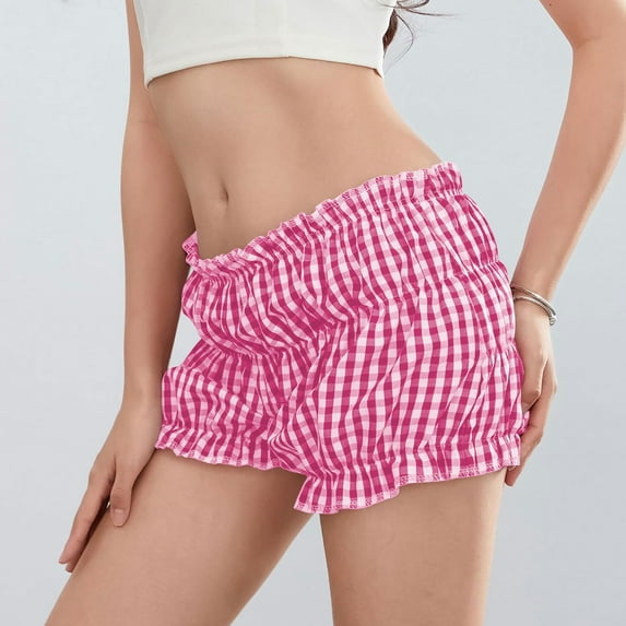 Tittly Shorts for Women Sweat Shorts Ladies Casual Fashion Comfortable Low Waist Plaid Shorts Lounge Shorts Women Gym Shorts Hot Pink XXL