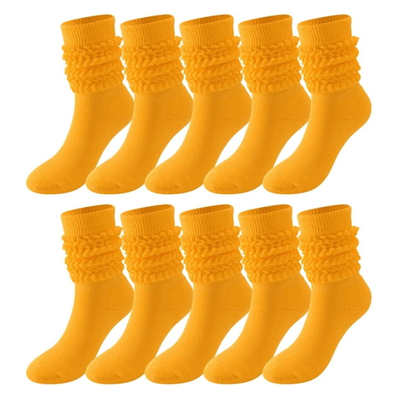 Tittly Slouch Socks Cute Socks 5 Pairs Soild Color Socks Women Thigh High Boot Socks Soft Scrunch Socks Socks for Women Cotton Socks Yellow One Size