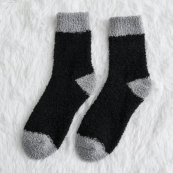 Tittly Slouch Socks Grip Socks Men Fuzzy Socks Winter Coral Socks Middle Cute Solid Stocking Crew Socks for Women Hats for Men Black One Size