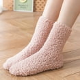 thumbnail image 1 of Tittly Slouch Socks Grip Socks Women Fuzzy Socks Winter Coral Socks Middle Cute Solid Stocking Crew Socks for Women Hats for Men Pink One Size, 1 of 7