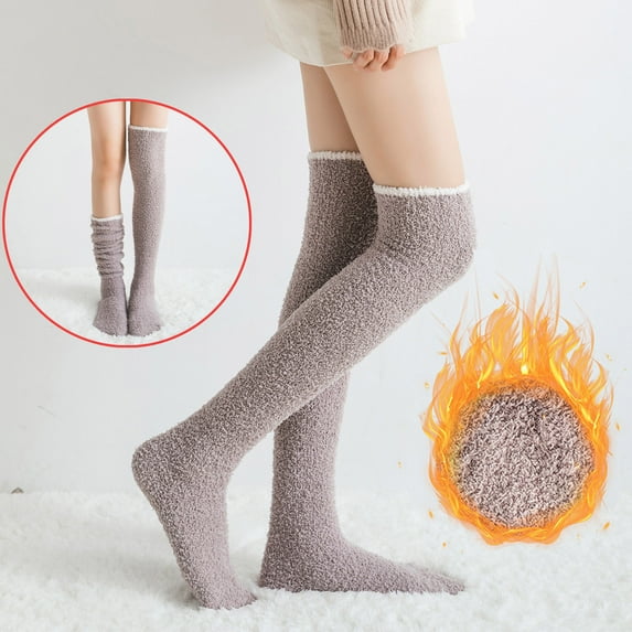 Tittly Slouch Socks Thigh High Stockings Warm Warm Thigh-High Fuzzy Leggings Winter High Knee Over Women's Solid Fuzzy Socks Knee High Socks Khaki One Size