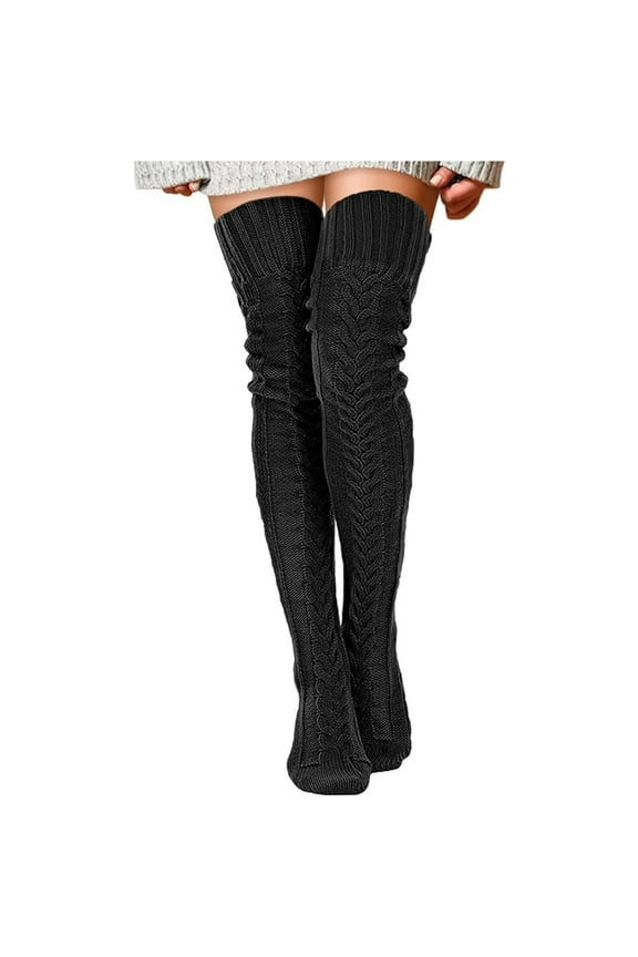 Slouch Socks Thigh High Stockings Women's Cable Knitted Boot Socks Extra Long Thigh High Winter Stockings Over Knee Leg Cute Socks Knee High Socks Black One Size