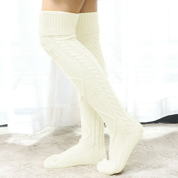 Tittly Socks for Women Stockings for Women Womens Knee High Socks Solid Color Knitted Adjusted Calf Thick Warm Non See Through Leg Warmer Slouch Socks Cute Socks White One size