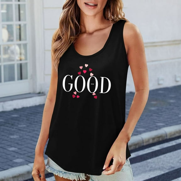 Tittly Spring Tops for Women Tank Top for Women Women's 2025 Popular Round Neck Short Sleeved 2D Printed Casual Loose And Versatile Vest Suspender Sleeveless Top Vest for Women Black 3XL