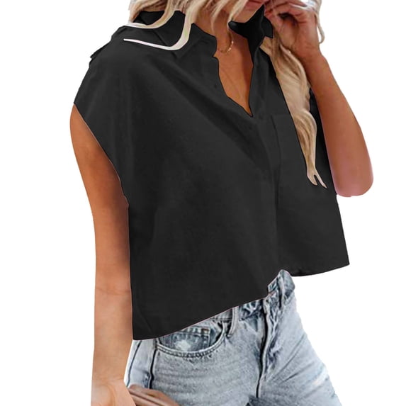 Tittly Spring Tops for Women Tank Top for Women Womens Sleeveless Down Shirts Casual Loose V Neck Pad Shoulder Crop Tank Top Sleeveless Top Vest for Women Black L