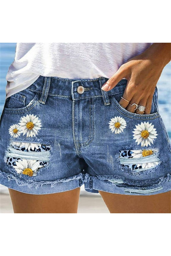 Sweatpants Women Lounge Pants Women Women's Denim Shorts Casual Fashion Shorts Hot Pants Jean Shorts For Women Ripped Printed Patch Denim Shorts Shorts for Women Jeans for Women Blue XL