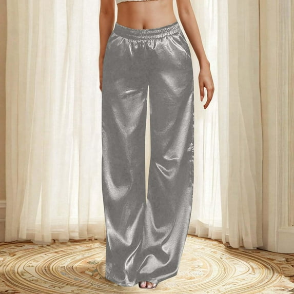 Tittly Sweatpants Women Lounge Pants Women Women's Satin Pajama Pants Wide Leg Sweatpants Elastic Waist Summer Casual Sports Trousers With Pockets Baggy Pants Wide Leg Pants Woman Grey S