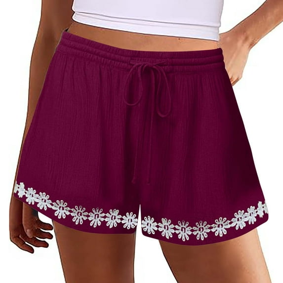 Tittly Sweatpants Women Lounge Pants Women Women's Shorts 2025 Summer Casual Cute Ruffle Shorts Comfy Elastic Waist Drawstring Pleated Short Baggy Pants Wide Leg Pants Woman Wine 4XL
