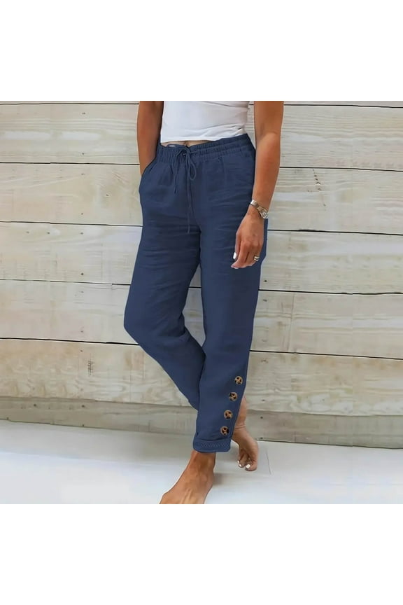 Sweatpants Women Lounge Pants Women Women's Spring Leisure Elastic Solid Straight Tube Casual Pants Womens Pants Barrel Pants Women Blue XL