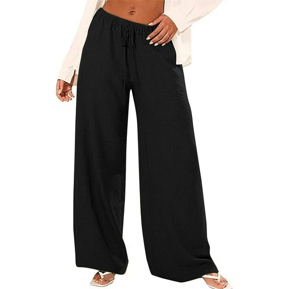 Tittly Sweatpants Women Lounge Pants Women Women's Wide Leg Drawstring Tie Waist Pants Flowy Loose Palazzo Pants Boho Beach Pants Baggy Pants Wide Leg Pants Woman Black M