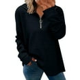 thumbnail image 1 of Tittly Sweatshirt for Women Womens Tops Womens Tops Casual 3/4 Length Sleeve V Neck Shirts And Blouses Zipper Collar Women Shirts Womens Jumper Long Sleeve Tops Quarter Zip Pullover Women Black S, 1 of 5