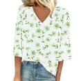 thumbnail image 1 of Tittly T Shirts for Women 3/4 Length Sleeve Womens Tops Women's Fashion Floral Printed T Shirt Casual V Neck Three Quarter Sleeve Top Graphic Tees Womens Tops Tshirts Shirts Green L, 1 of 4