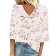 thumbnail image 1 of Tittly T Shirts for Women 3/4 Length Sleeve Womens Tops Women's Fashion Floral Printed T Shirt Casual V Neck Three Quarter Sleeve Top Graphic Tees Womens Tops Tshirts Shirts Pink XL, 1 of 4